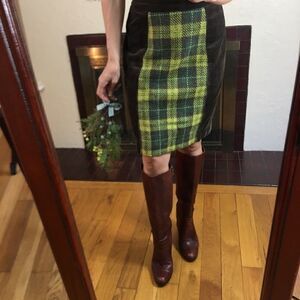 Maeve brown corduroy green plaid midi skirt